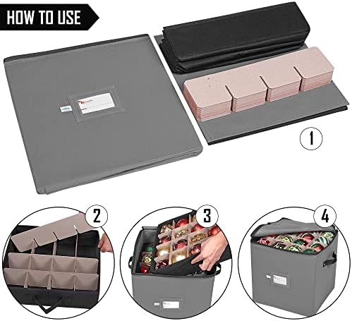 Christmas Ornament Storage Box, 4 Individual Trays Xmas Storage Container, Fits 64 Ornaments Decoration Balls, Constructed of Durable 600D Oxford Material (Gray) - Image 4