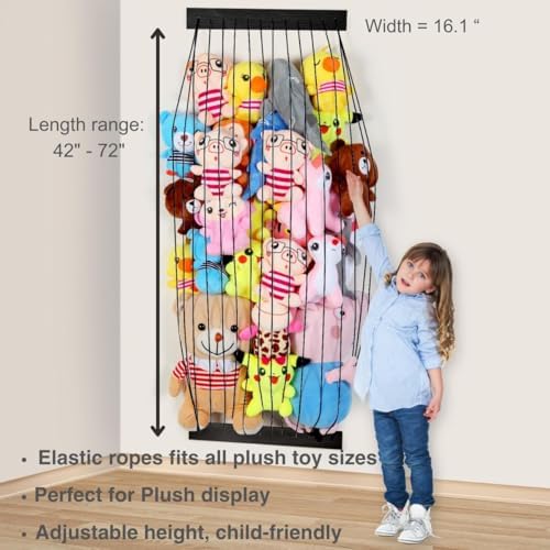 Stuffed Animal Storage Wooden Soft Toy Storage for Kids Room，Wall Mount Door Hanging Stuffed Animal Toy Organizer Shelf for Nursery Play Room Black -Patent - Image 2