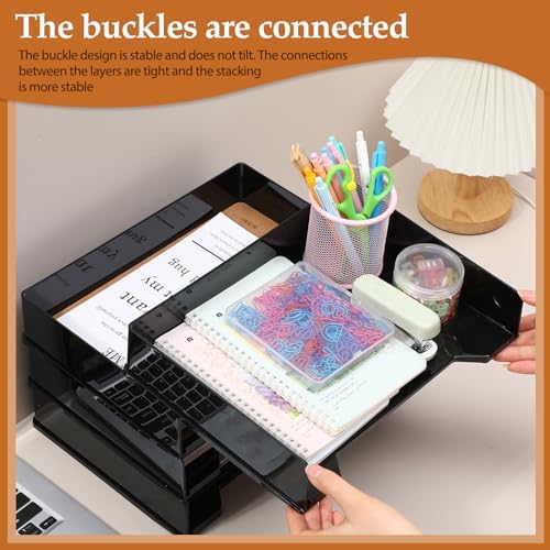 DoubleFill 8 Pcs Stackable Letter Tray Plastic Paper Tray, Black - Image 5