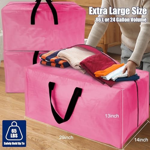 Cosy Family 4 Pack Heavy Duty Extra Large Moving Bags with Backpack Straps - Strong Handles & Zippers, Storage Totes For Space Saving, Fold Flat, Alternative to Moving Box, Pink - Image 6