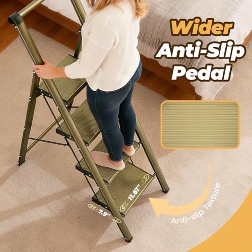 HBTower 4 Step Ladder, Lightweight Aluminum Folding Step Stool - Image 3