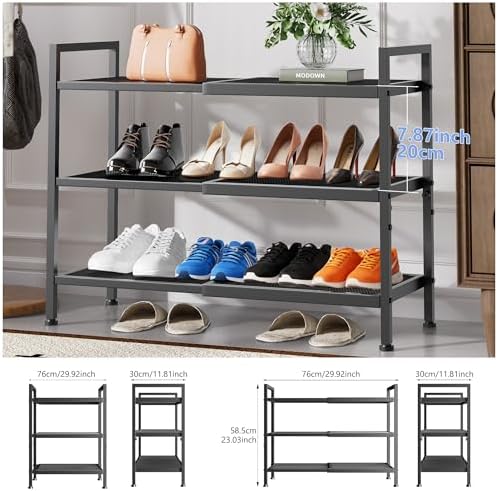 Expandable Shoe Rack for Closet, Entryway, Shoe Storage, 3-Tier, Black - Image 3