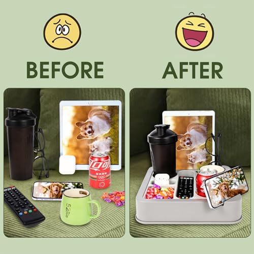 Couch Cup Holder Bed Caddy Couch Caddy Couch Tray Cup Holder for Couch,Couch Caddy with Cup Holder for Remote Phone Tablet Beverage Snack Gray. - Image 2
