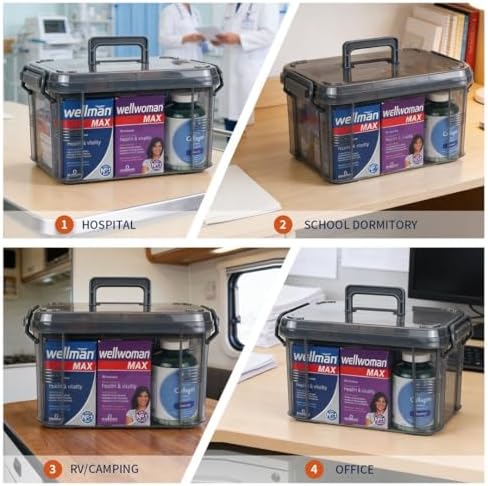 2-Tier Medicine Organizer - Plastic Portable Storage Box with Handle Grey - Image 5