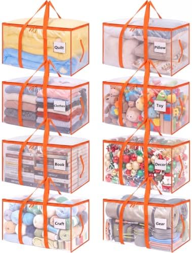 8 Pack 93L Extra Large Heavy Duty Clear Moving Bags 200LBS, Orange Edges by Dntorx