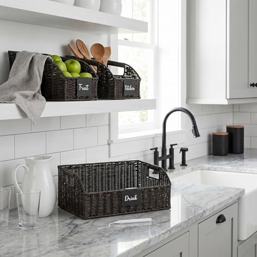 Pantry Baskets for Organizing,Wicker Storage Organizers,3Pack,Black - Image 6