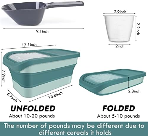 Pet Food Storage Containers, Collapsible Dog Food Container with Sliding Lid,13lb Cat Food Storage with Measuring Cup & Scoop, Plastic Dog Food Bin（green） - Image 2