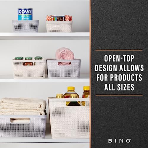 BINO Woven Plastic Basket | Large (Natural), 3-Pack | THE JUTE COLLECTION | Home Organization, Space-Saving Storage, Stylish Design | Plastic Storage Basket - Image 5