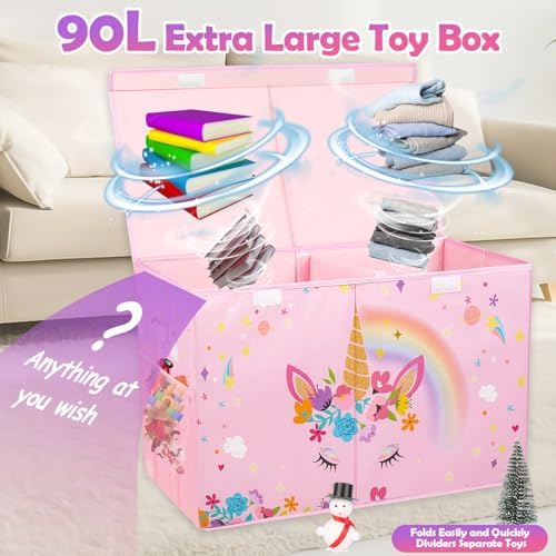 Large Toy Box, Sturdy Kids Storage Organizer for Boys Girls, 25"x13"x16" - Image 2
