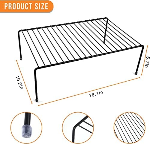 Large Cabinet Storage Shelf Rack (16.1 x 10.2 Inch), Kitchen Counter Organizer, Fridge and Bathroom Cupboard Storage Rack (Black, 2) - Image 5