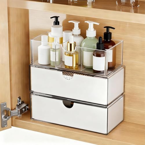 3 Tier Medicine Cabinet Organizer and Storage,Stackable Bathroom Medicine Organizer with Removable Dividers, Plastic Vanity Storage,White by EarondLabProducts