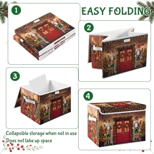 Briwooody Christmas Nutcracker Storage Bin with Lid and Carrying Handle Red Christmas Storage Box Large Xmas Nutcracker Decorative Collapsible Container Basket for Organizing Closet Home Bedroom Gift - Image 4