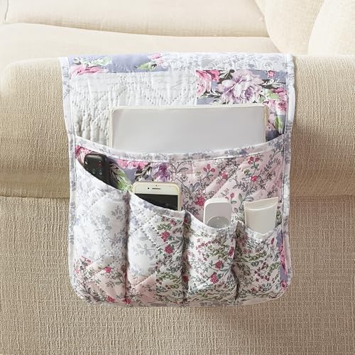 Brilliant Sunshine Blue & Pink Rose Toile Couch Armrest Organizer, 35"×13" by BrilliantSunshine