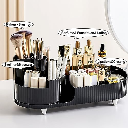Rotating Makeup Organizer for Vanity with Brush Holder, Cosmetic Makeup Storage Organizer, Large Spinning Makeup Skincare Organizer, Countertop Makeup Perfume Organizer, Lotions Display Case (Black) - Image 2