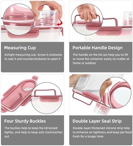 LEAWALK 5-7Lbs Airtight Dog Cat Pet Food Storage Container- Clear pink - Image 4