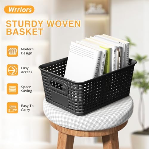 8 Pack Plastic Storage Baskets,Black Stackable Storage Bins - Image 6