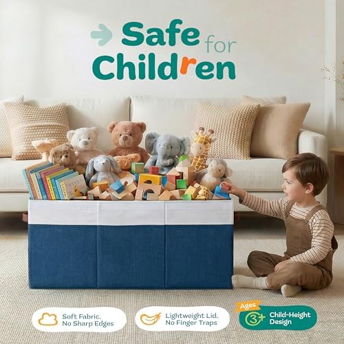 SoftOwl Extra Large Toy Storage Organizer with Lid - Sturdy, Collapsible Toy Chest Storage Box Design - Toys Bin with Dividers for Kids, Nursery, Bedroom, Playroom 37"x16"x14" - Image 3