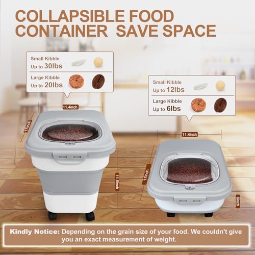 TIOVERY Dog Food Storage Container, 10-20lbs Collapsible Dog Cat Food Containers with Airtight Clear Flip-top，Rolling Wheel and Pet Food Scoop, Pet Food Storage Container Bin for Dog Cat Bird Pets - Image 2