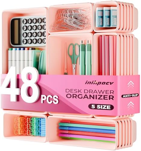 [ 48PCS & 5 Sizes ] Tool Box Organizer Tray, Toolbox Drawer Organizer with Non-Slip Pads, Desk Drawer Divider Set, for Vanity, Desk, Bathroom, Kitchen, Dresser and Home Office Drawers by Unknown