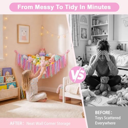 FIOBEE Stuffed Animals Net LED Light Toy Hammock for Kids Bedroom Storage - Image 3