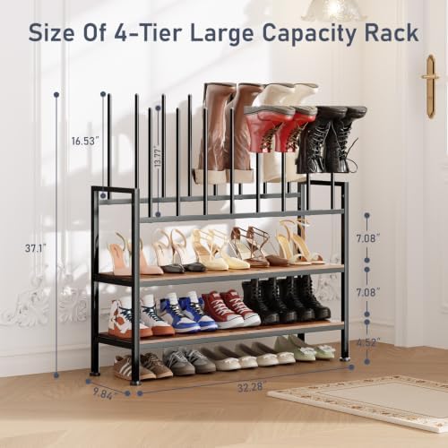 DIMJ Boot Rack 4-Tier - Black Metal Boot Storage Rack for Tall Boots Organizer Tall Boots, Multiuse Shoe Rack for Boots, Sneakers, High-Heel, Entryway, Wooden Support, Fit for 8 Pairs - Image 3