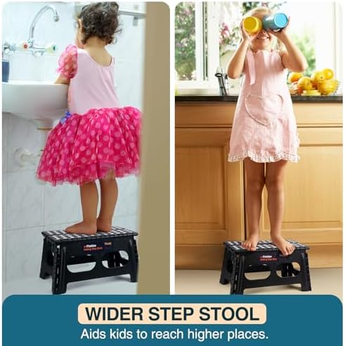 Flottian 9" Folding Step Stool for Adults and Kids 15-Inch Extra Wide Stool Holds Up to 300 lbs,Non-Slip Folding Stools with Handle,Compact Plastic Foldable Step Stool for Bathroom,Kitchen,ect - Image 7