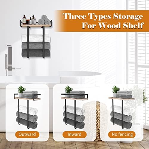 Xstydes Towel Racks for Bathroom Wall Mounted, Metal Towel Holder with Wooden Shelf for Folding Large Towels, Towel Storage for Small Bathroom Organizer Decor or RV Camping - Image 6