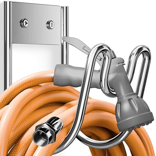 Stainless Steel Garden Hose Holder - Silver SS304 Water Hose Holder - Wall Mounted Hose Hanger Heavy Duty for Water Hose Extension Cords Vacuum Hose, Anti-Rust (1 Pack) by Josmimic