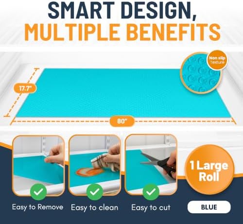Refrigerator Liners for Shelves by Linda’s Essentials - Easy to Clean Fridge Liner with Spill Protection Fridge Shelf Liners & Drawer Liner, Nonslip BPA-Free Refrigerator Mats (Blue Roll) - Image 2