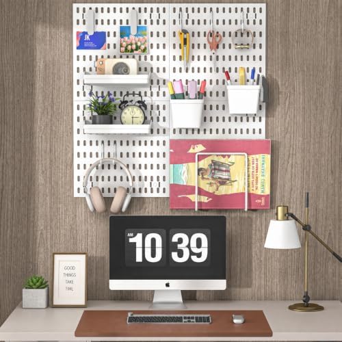 AKTOP Modular Plastic Peg Board Wall Organizer, 4 Pack, 12"x12", White - Image 2
