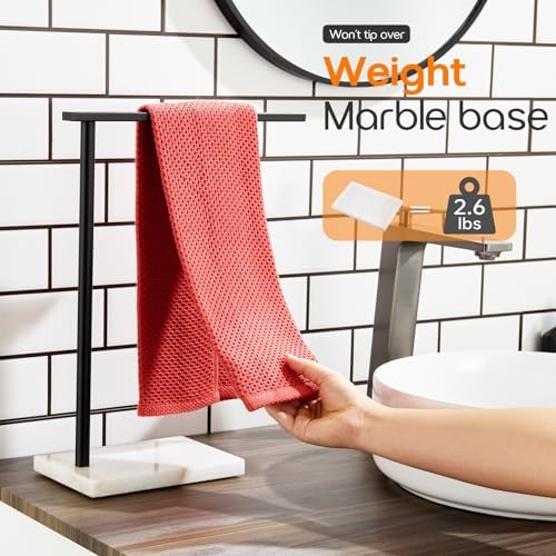 Black Towel Racks Stand 1-Tier Hand Towel Holder for Bathrooms Vanity Countertop with Heavy Marble Base Thicken Steady, Stainless Steel AN7002MB - Image 4