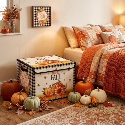 Briwooody Fall Pumpkin Storage Bin with Lid and Carrying Handle Storage Box - Image 4