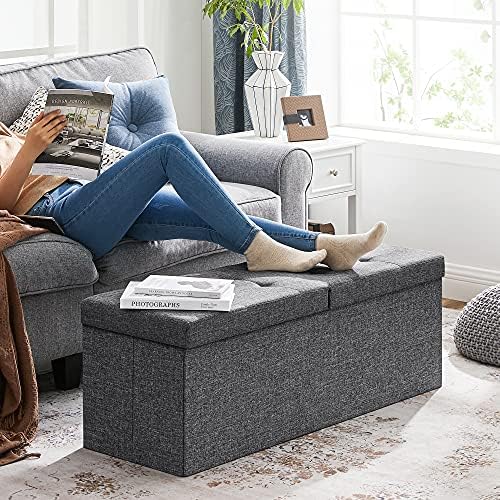 SONGMICS 43.3 Inches Storage Ottoman, Foldable Bench with Flipping Lid - Image 5