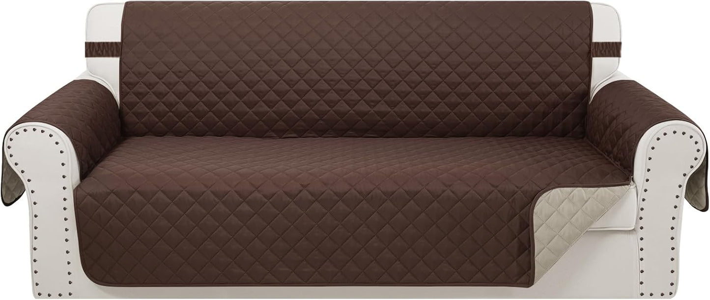 Reversible 4 Seater Sofa Cover 91 Inch Large Couch Cover Furniture Protector(Sofa XX-Large,Chocolate/Beige)