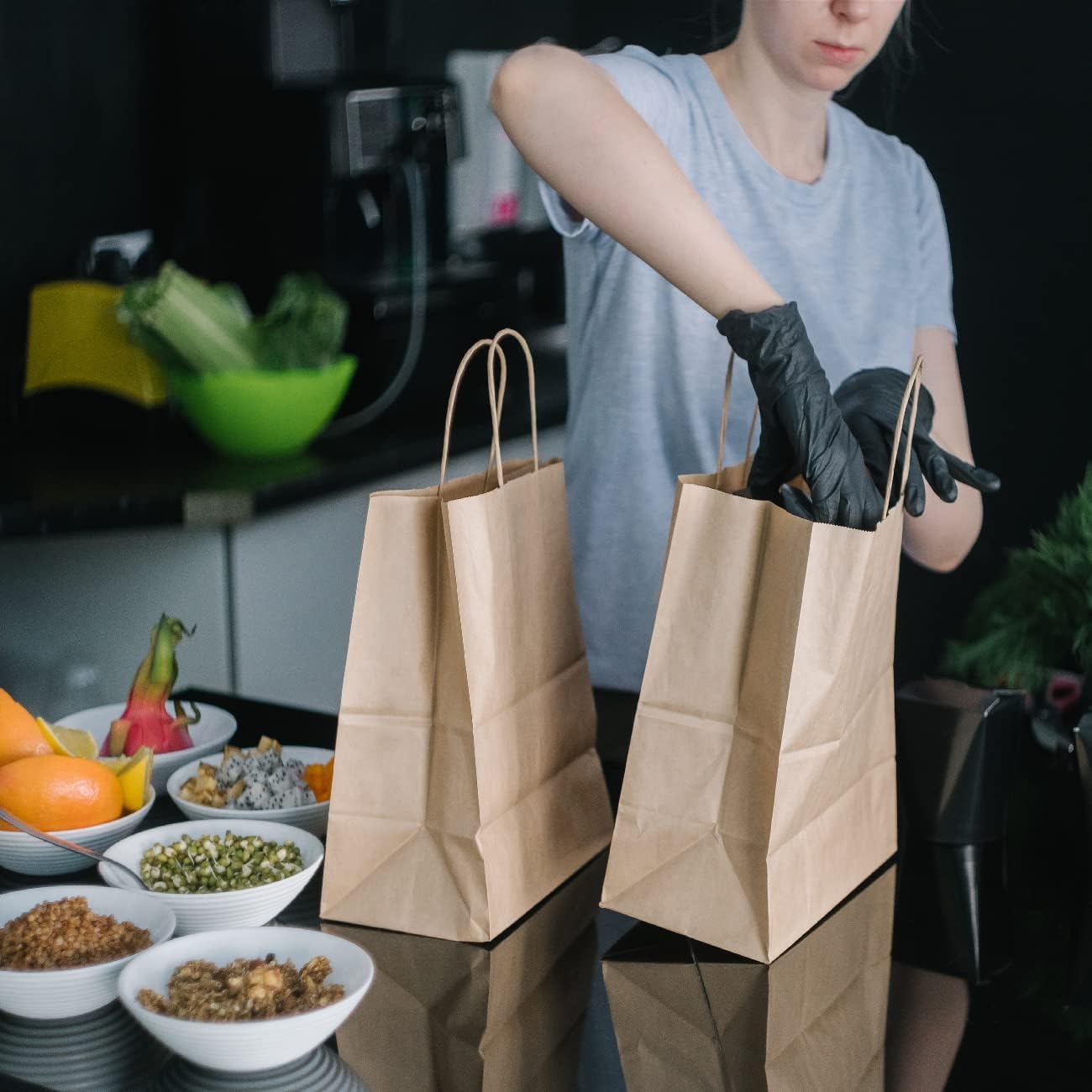 BagDream 12x7x12 Paper Bags 50Pcs Brown Paper Bags with Handles, Kraft Shopping Merchandise Retail Bags, Takeout/To Go Bags for Food Delivery, Wider-gusset Recycled Paper Gift Bags