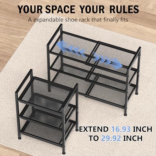 Expandable Shoe Rack for Closet, Entryway, Shoe Storage, 3-Tier, Black - Image 4