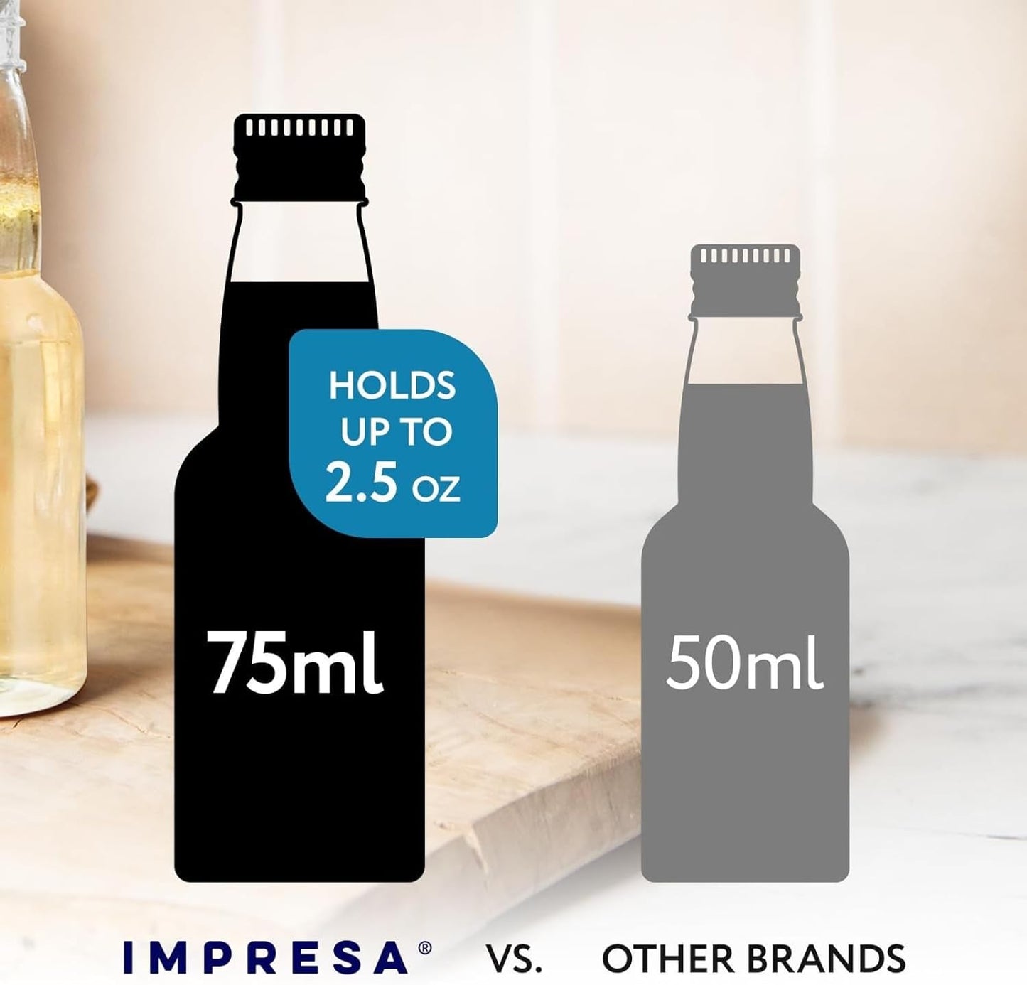 IMPRESA Mini Plastic Bottles - 75ml (2.5oz), Clear, 50-Pack - Liquor Containers with Airtight Caps, Reusable & Dishwasher Safe