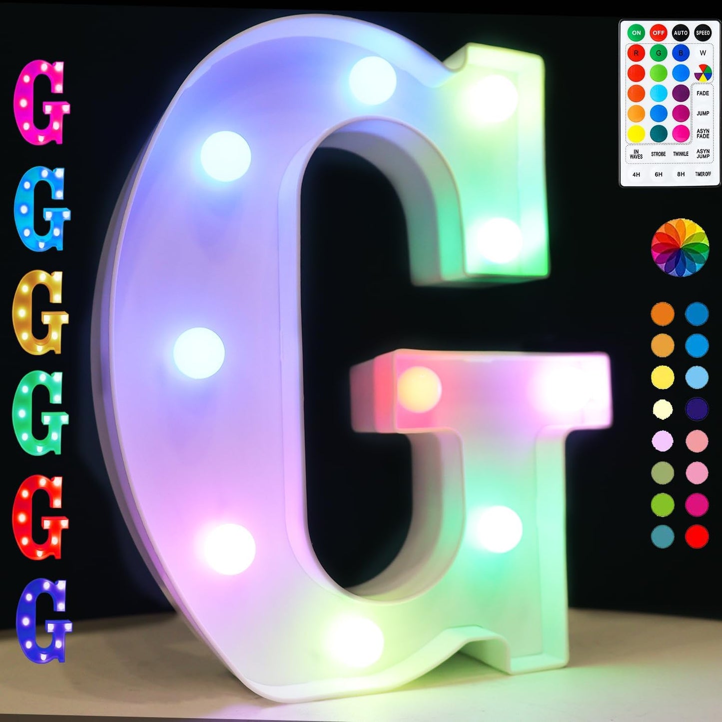 Light Up Colorful LED Marquee Letter lights, 18 Colors Changing Alphabet Letters Sign with Remote Timer for Night Light Girls Bedroom Wedding Birthday Party Lamp Christmas Home Bar Decor- Colorful G