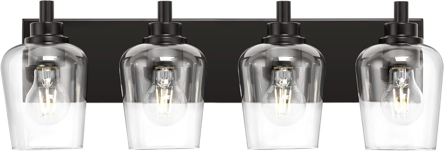Bathroom Light Fixtures, 4-Light Modern Vanity Light with Clear Glass Wine Glass-Shaped Shade, Vanity Lighting Fixtures Over Mirror, Matte Black, VL155-MB-4