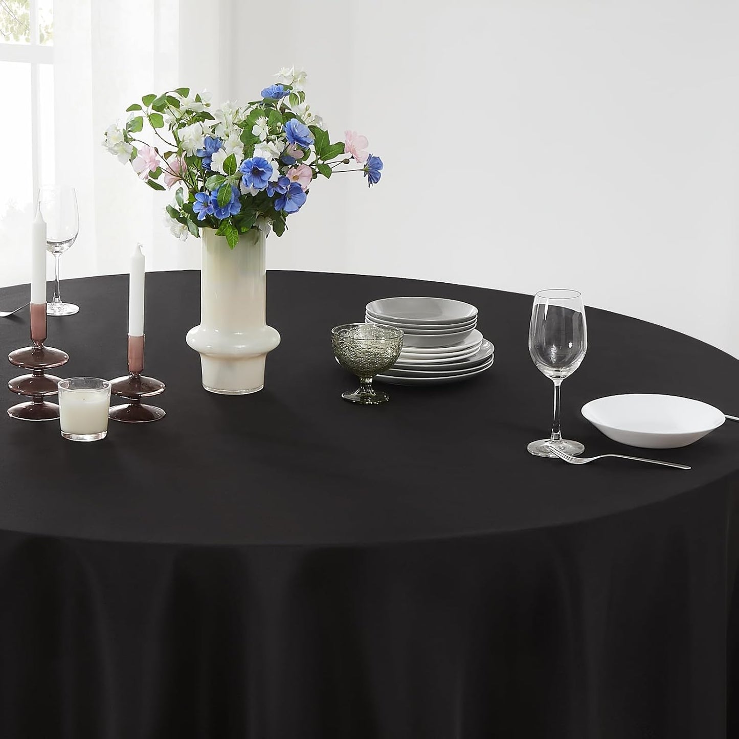 Round Tablecloth 120 Inch 8 Pack Black Tablecloths Washable Decorative Linen Polyester Table Clothes Cover for Dining Table Banquets Buffet Parties and Wedding