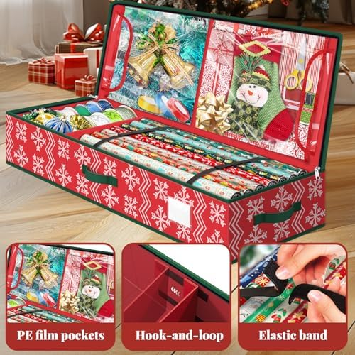 Christmas Gift Wrap Organizer Storage Box for Paper & Decor Wave Red - Image 3