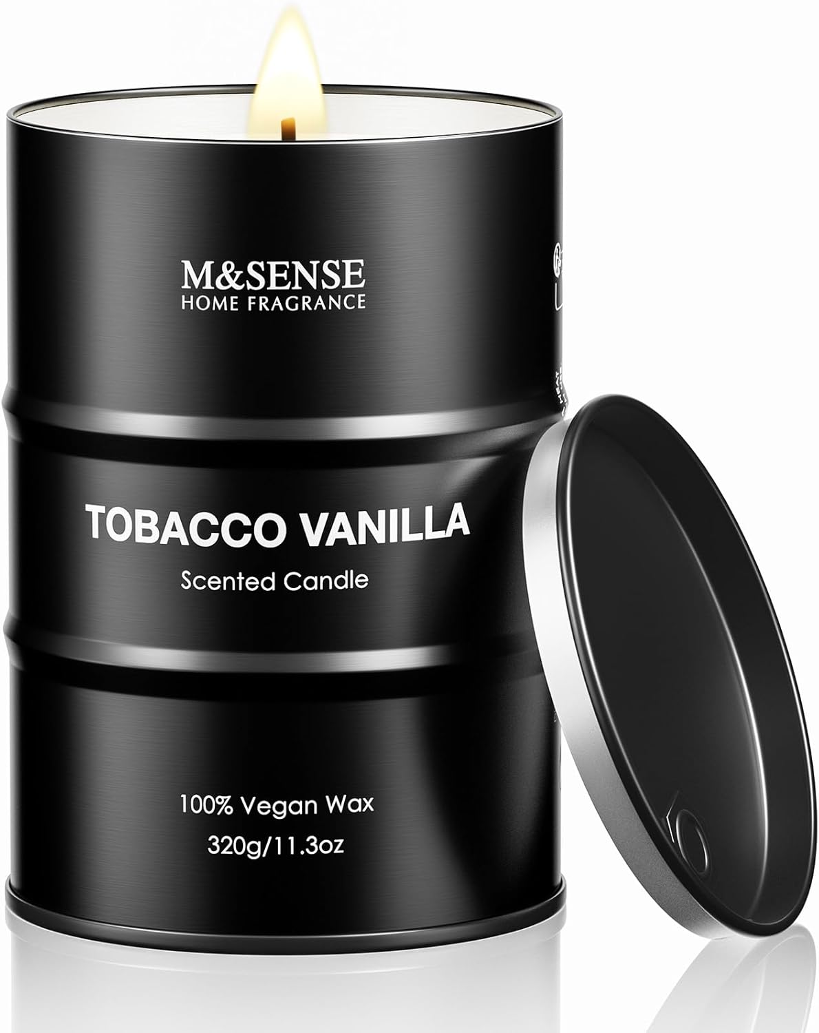 M&SENSE Scented Candle, Tobacco Vanilla Medium Jar Candle Gifts for Men, 70 Hours Slow Burning Natural Soy Candles 11.3oz, Stress Relief Aromatherapy Candles Home Decor, Valentines Day Gifts for Him