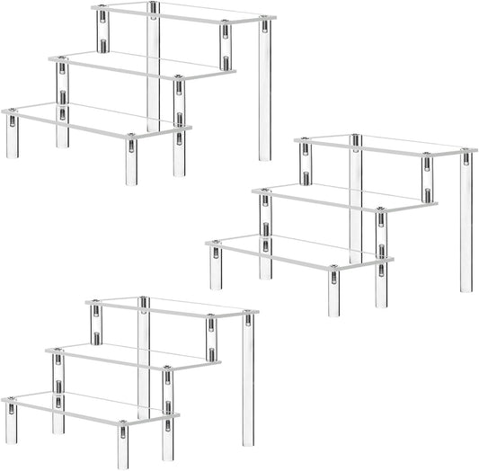Acrylic Display Risers,Clear Acrylic Risers Display Stand Shelf 3 Tiered Cupcake Stand Perfect for Amiibo Funko Pop Figure Desserts Stand Tabletop Perfume Colognes Toys Collections Cosmetic
