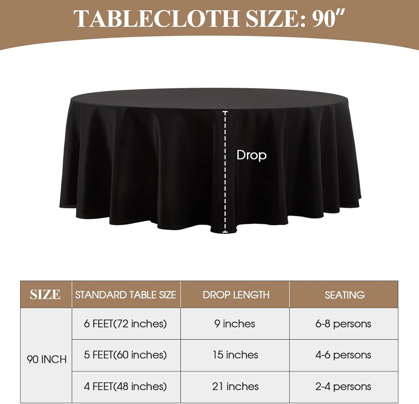 Round Tablecloth 10 Pack 90 Inch Black Tablecloths Washable Decorative Linen Polyester Table Clothes Cover for Dining Table Banquets Buffet Parties and Wedding