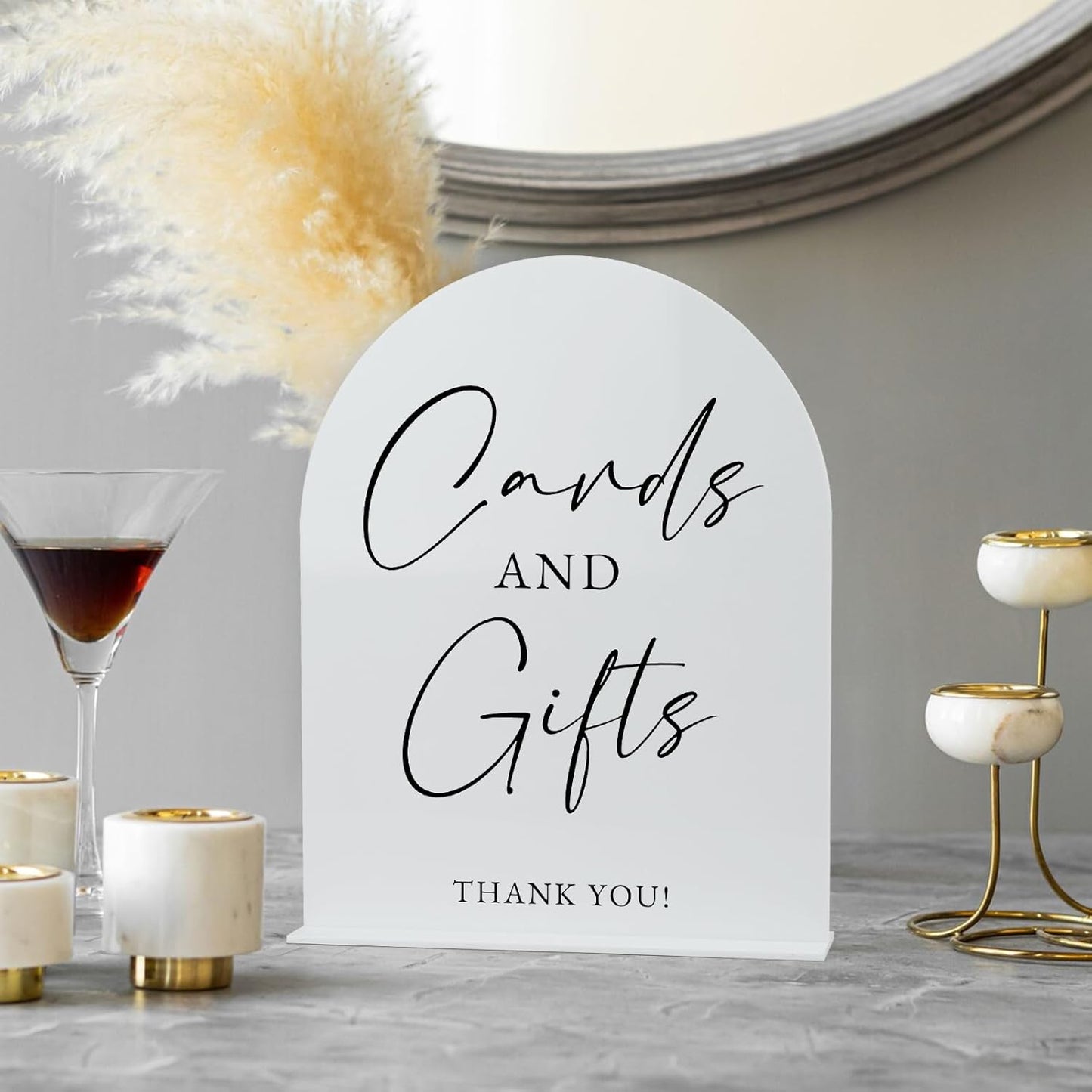 White Arch Acrylic Wedding Sign- 8"x10" Cards and Gifts Sign and Base,1/8" Thick | Modern Calligraphy Arched Acrylic Table Sign for Wedding & Event Party (Cards and Gifts, 8"x10")