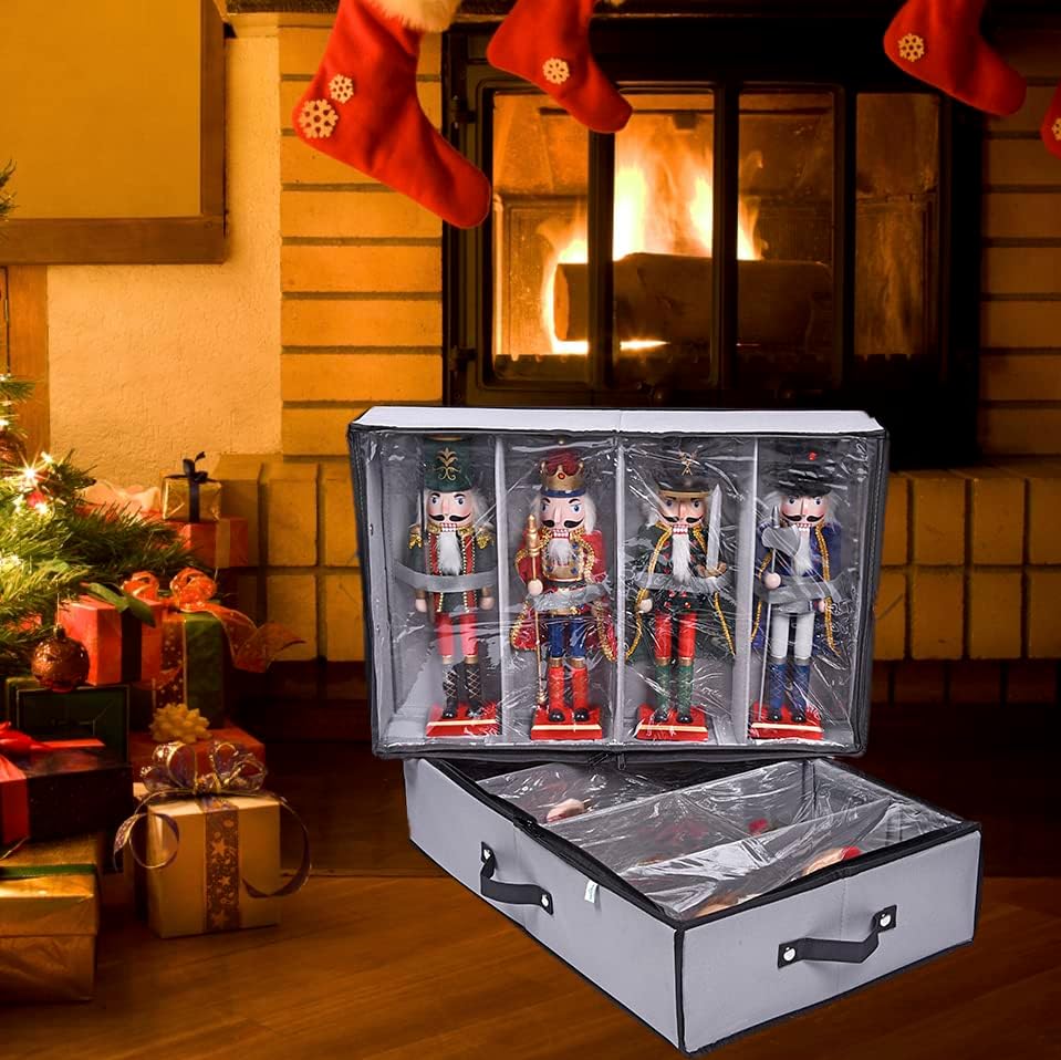 ProPik 2 Pack Christmas Figures Storage Box | Each Holds 4 Holiday Figurines up to 16” | Adjustable Nutcracker Decor Ornament Storage Container | Xmas Decorations Accessories Boxes (Gray) - Image 2
