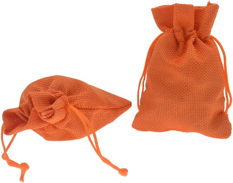 20pcs Burlap Gift Bags 5x7 inch, Orange Jute Drawstring Bags for Halloween Party Favors, Jewelry Candy Pouches, Arts Crafts Projects