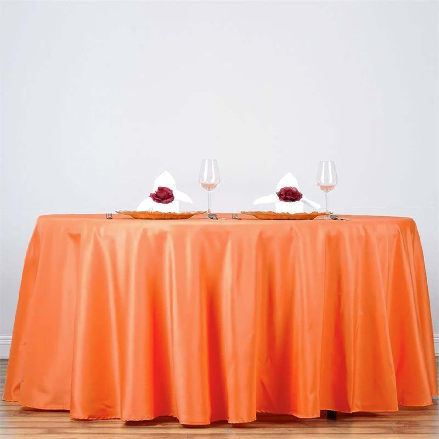 Efavormart Round Tablecloth, 132 Inch Stain & Wrinkle Resistant Washable Table Cloth, Decorative Polyester Fabric Table Cover for Banquet, Wedding, Dining- Orange