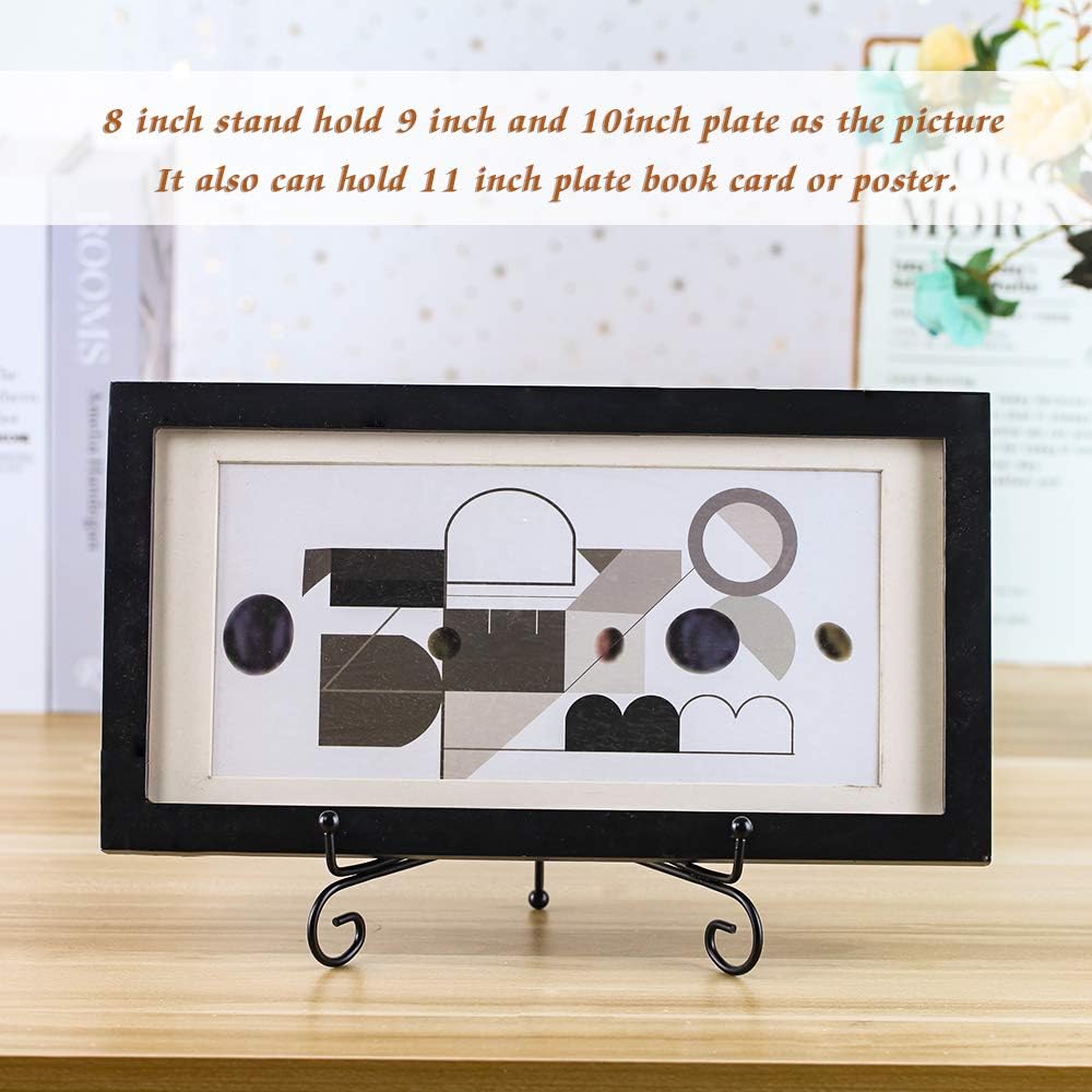 (4 pack)8"Iron Display Stand, Black Iron Easel Plate Display Photo Holder Stand, Displays Picture Frames, Cookbooks, Decorative Plates, Tablets and Art
