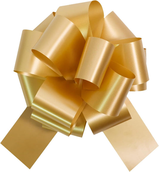6 PCS 6 Inch Golden Pull Bows - Perfect for Gift Wrapping, Wedding Decor, Car Bows, Birthday Parties, Christmas and Valentine's Day